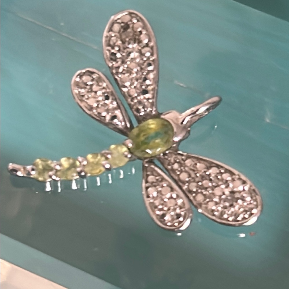 Sterling Silver Peridot and Diamond Accent Dragonfly Pendant - Picture 5 of 5